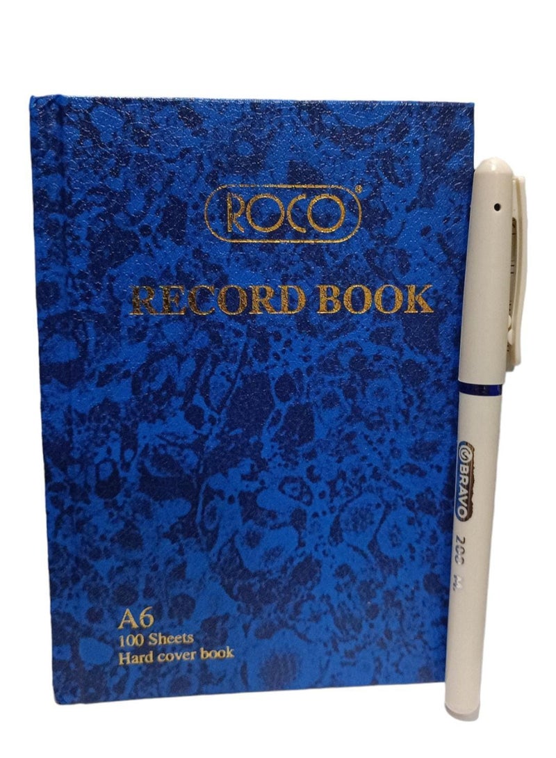 ROCO A6 Hard Cover Notebook Blue Size ( 100mm*150mm )  with Bravo Pen - Image 2
