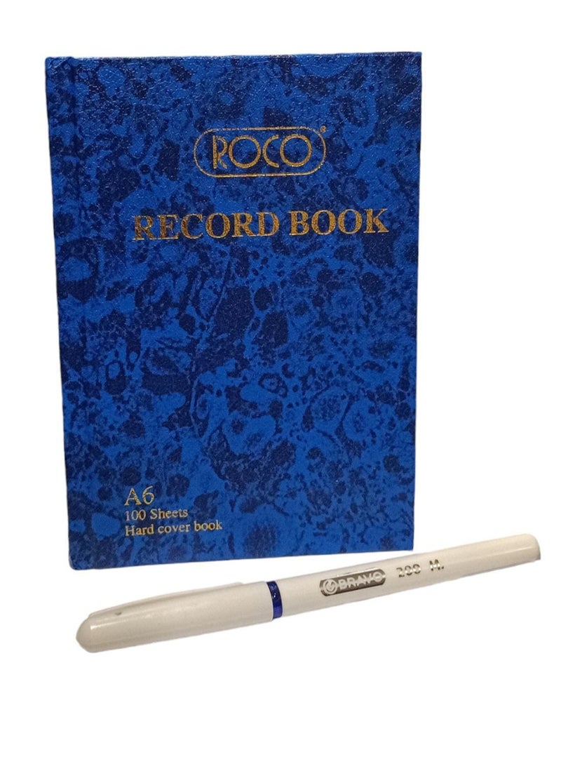 ROCO A6 Hard Cover Notebook Blue Size ( 100mm*150mm )  with Bravo Pen - Image 5