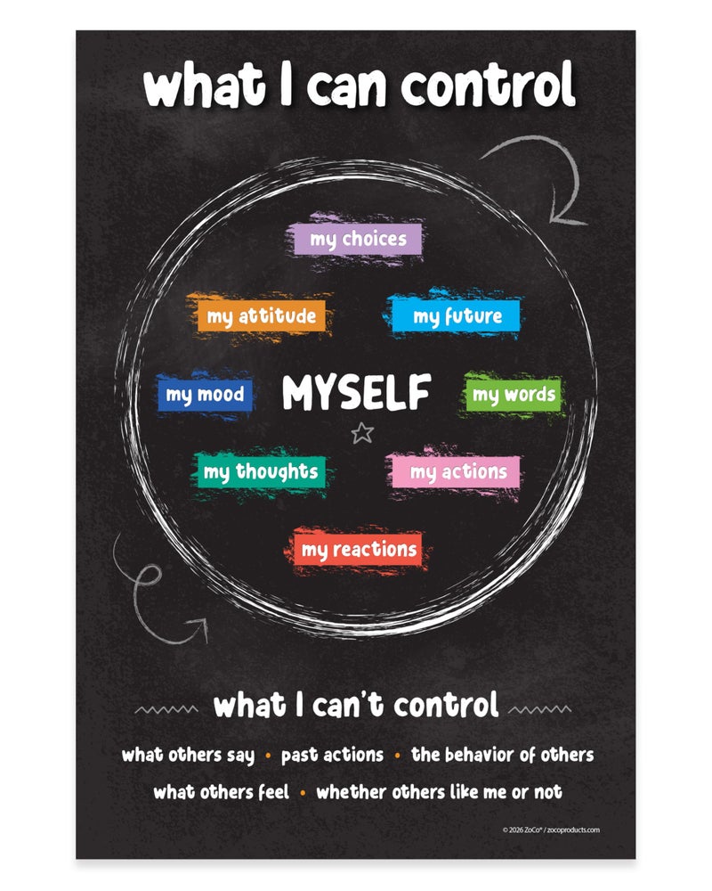 ZOCO â€“ Things I Can Control Poster â€“ Mental Health & Growth Mindset Tool for Teens â€“ SEL Wall Art for Classrooms, Counseling & Therapy â€“ Laminated 12"x18" - Image 1