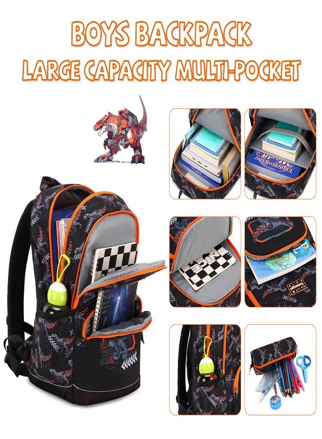 Cusangel Dinosaur Backpack For Toddler Boys,in 5-10 Ages Daycare or Elementary School,Backpack for boys,18L bookbag Lightweight boy Backpacks with Whistle,Front buckle,Pencil bag,Night Reflective Bar - Image 3