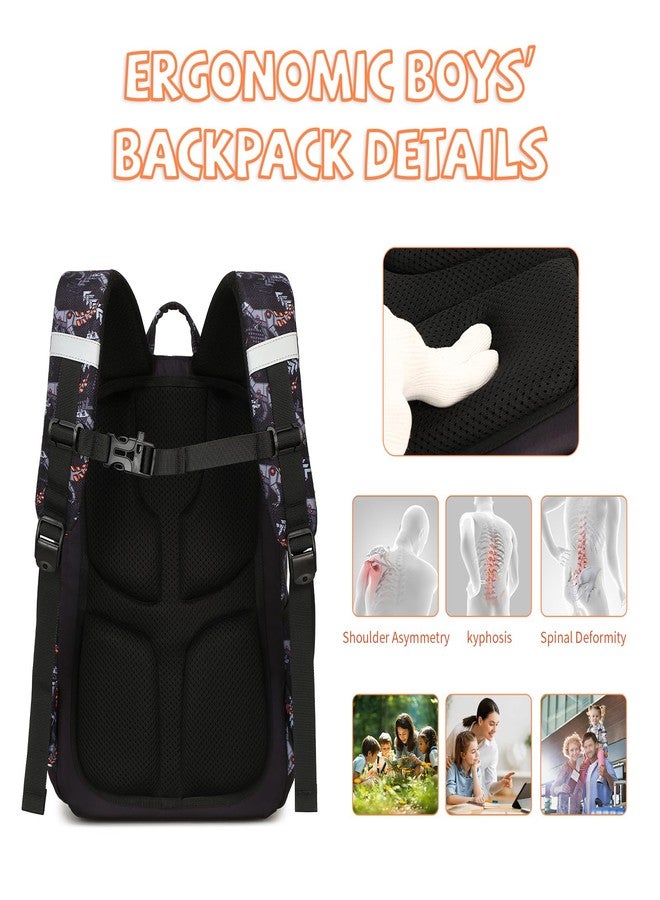 Cusangel Dinosaur Backpack For Toddler Boys,in 5-10 Ages Daycare or Elementary School,Backpack for boys,18L bookbag Lightweight boy Backpacks with Whistle,Front buckle,Pencil bag,Night Reflective Bar - Image 5