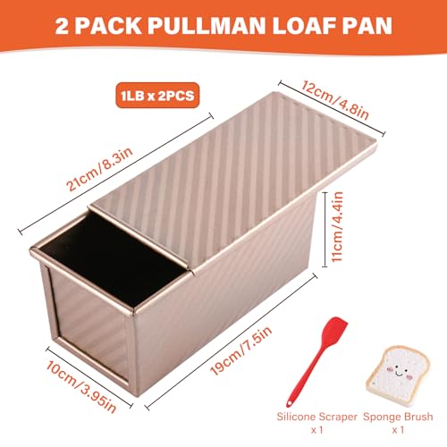 CFGUK Pullman Loaf Pan with Lid 2 Pack 1 lb Dough Capacity for Homemade Bread Nonstick Corrugated Carbon Steel Bread Toast Box with Cover for Bakeware Sandwich Toast Oven Baking Gold - Image 3