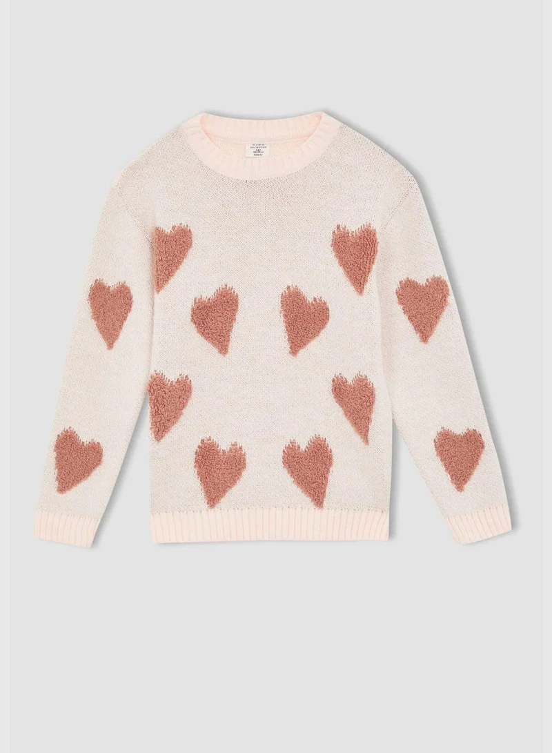 DeFacto Regular Fit Long Sleeve Heart Print Knit Jumper