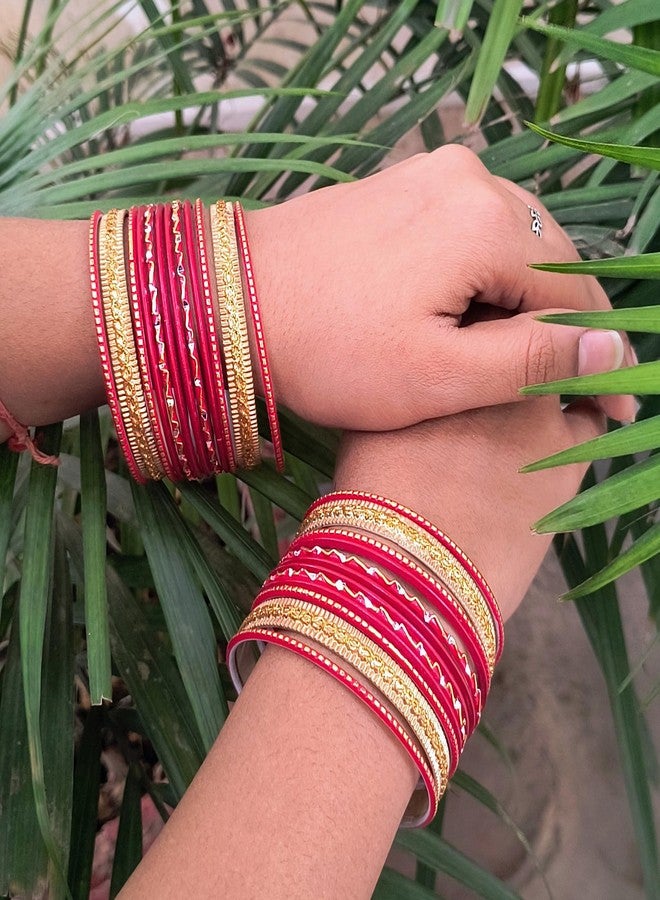 Touchstone"Colorful 2 Dozen Bangle Collection Indian Bollywood Alloy Metal Textured Hot Red Designer Jewelry Bangle Bracelets Set Of 24 In Antique Gold Tone For Women. - Image 3