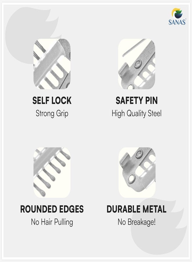 Sanas Hair Extension Clips For Women (4 Pcs) Dupatta Clips For Brides (10 Teeth) Dupatta Safety Pins For Women Saree Pallu Dupatta Setting Clip, Safety & Hijab Hair Pins Chunni Clips (4Pcs) (Silver) - Image 3
