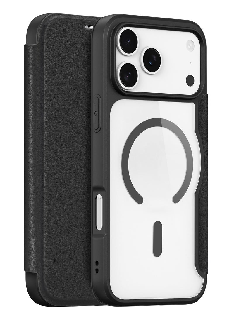 دوكس دوتشيز جراب اسكين اكس برو دوكس دوكيس شفاف مضاد للاصفرار [غطاء خلفي صلب من البولي كربونات ومن السيلكون ] يدعم الشحن اللاسلكي المغناطيسي جراب فليب وش وضهر واقٍ مقاوم للصدمات متوافق مع    IPhone 17 Pro Max  (أسود) - Image 1