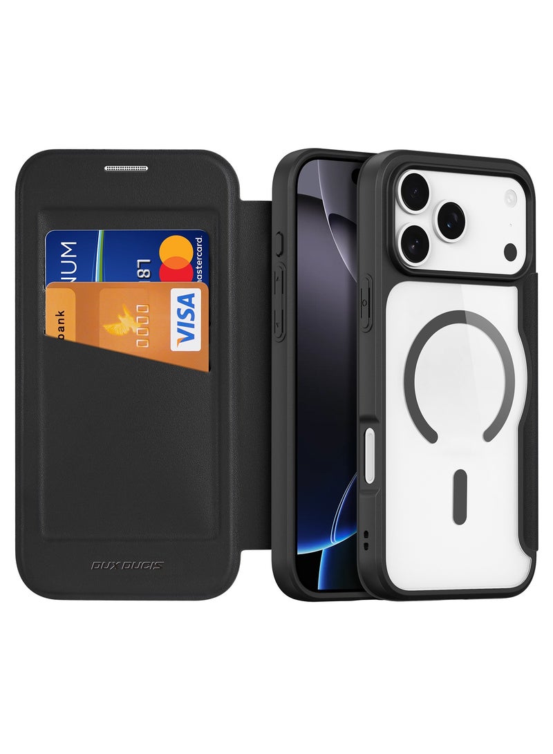 دوكس دوتشيز جراب اسكين اكس برو دوكس دوكيس شفاف مضاد للاصفرار [غطاء خلفي صلب من البولي كربونات ومن السيلكون ] يدعم الشحن اللاسلكي المغناطيسي جراب فليب وش وضهر واقٍ مقاوم للصدمات متوافق مع    IPhone 17 Pro Max  (أسود) - Image 2