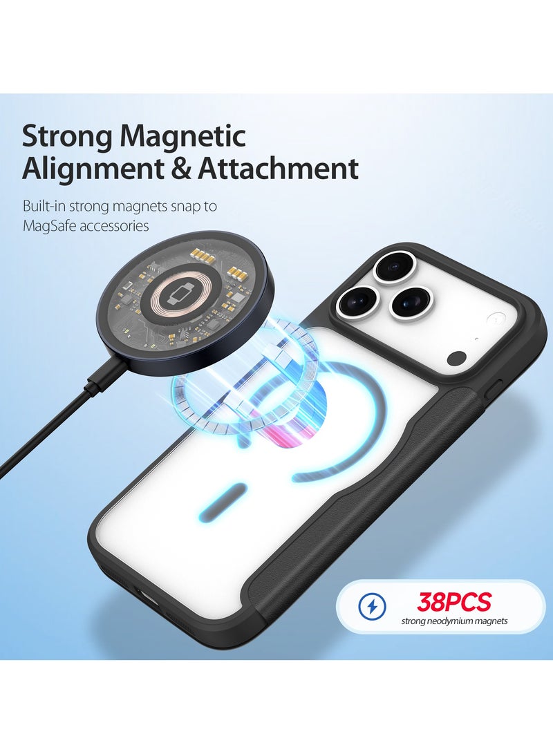 دوكس دوتشيز جراب اسكين اكس برو دوكس دوكيس شفاف مضاد للاصفرار [غطاء خلفي صلب من البولي كربونات ومن السيلكون ] يدعم الشحن اللاسلكي المغناطيسي جراب فليب وش وضهر واقٍ مقاوم للصدمات متوافق مع    IPhone 17 Pro Max  (أسود) - Image 5