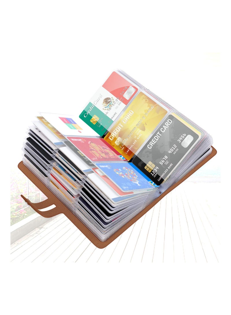 Excefore حامل بطاقات الائتمان، منظم بطاقات العمل، واقي بطاقات الائتمان مع 96 فتحة بطاقة، حامل بطاقات العمل لحماية بطاقاتك المختلفة من الفقدان أو التلف (بني) - Image 1