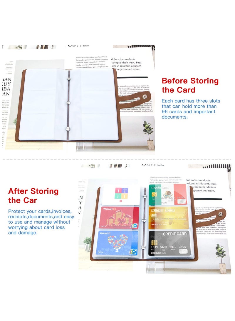Excefore حامل بطاقات الائتمان، منظم بطاقات العمل، واقي بطاقات الائتمان مع 96 فتحة بطاقة، حامل بطاقات العمل لحماية بطاقاتك المختلفة من الفقدان أو التلف (بني) - Image 3