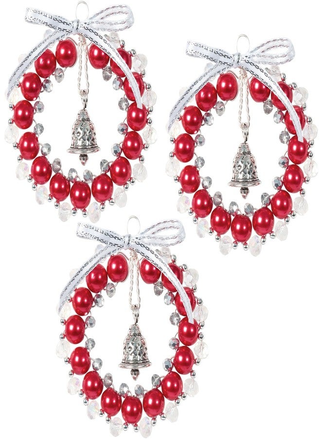 Solid Oak Nostalgic Christmas Beaded Cyrstal Ornament Kit - Bell Wreaths Red/White/Silver Makes 3 - Image 1