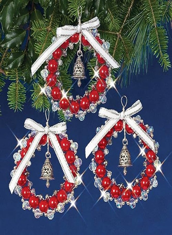 Solid Oak Nostalgic Christmas Beaded Cyrstal Ornament Kit - Bell Wreaths Red/White/Silver Makes 3 - Image 2