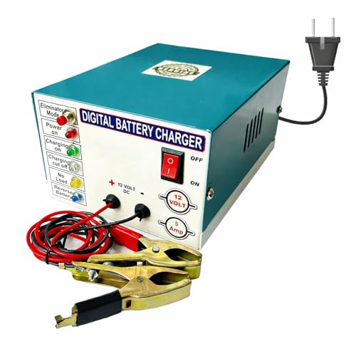 ELISBURRY Heavy Duty Volt Amp Battery Charger for Car & Bike - Auto Cut, Compatible with 4AH to 220AH Batteries, Perfect as a Reliable Car and Bike Battery Charger (5 AMP) - Image 1