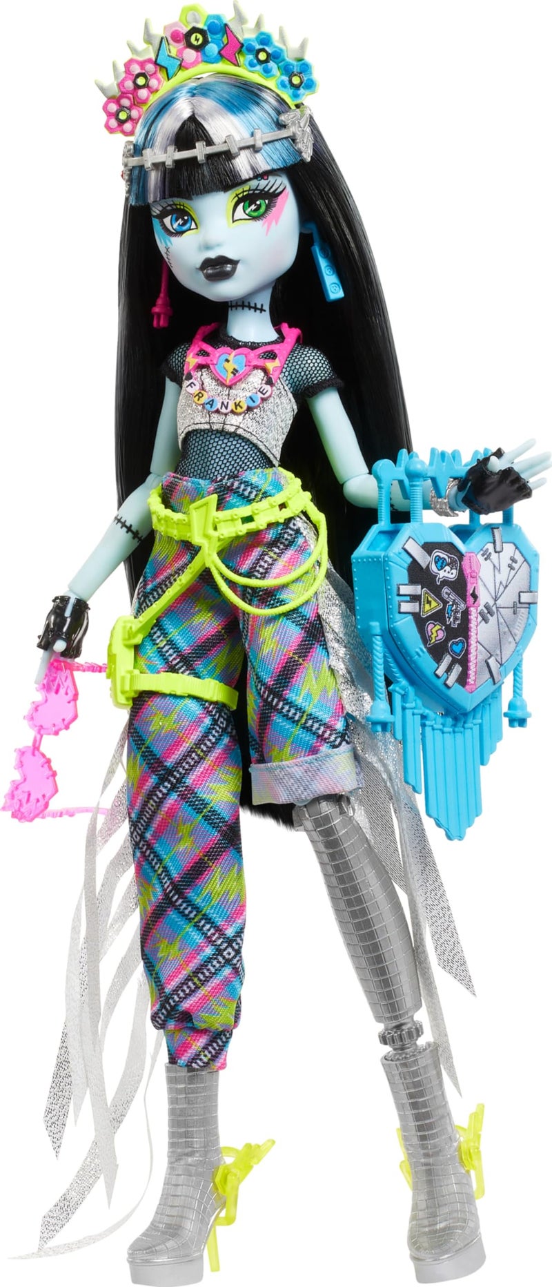 MONSTER HIGH Monster High Frankie Stein Doll with Glam Monster Fest Outfit and Festival Themed Accessories Like Snacks, Band Poster, Statement Bag and More - Image 1