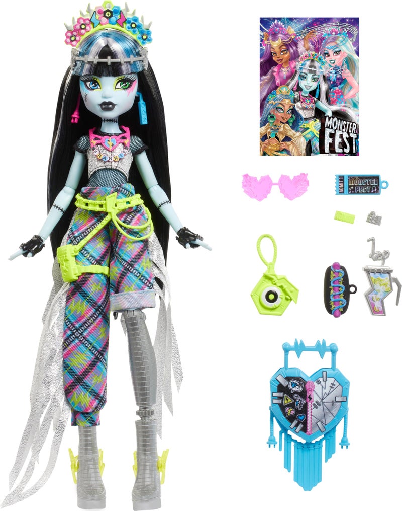 MONSTER HIGH Monster High Frankie Stein Doll with Glam Monster Fest Outfit and Festival Themed Accessories Like Snacks, Band Poster, Statement Bag and More - Image 5