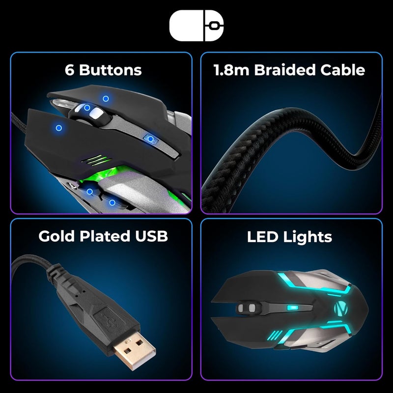 ZEBRONICS مجموعة لوحة مفاتيح وفأرة أوبتيموس للألعاب، كابل مضفر، USB مطلي بالذهب، حتى 3600 DPI، 6 أزرار، مستشعر عالي الدقة، LED متعدد الألوان، مفاتيح ماكرو مخصصة، 117 مفتاح (أسود) - Image 5