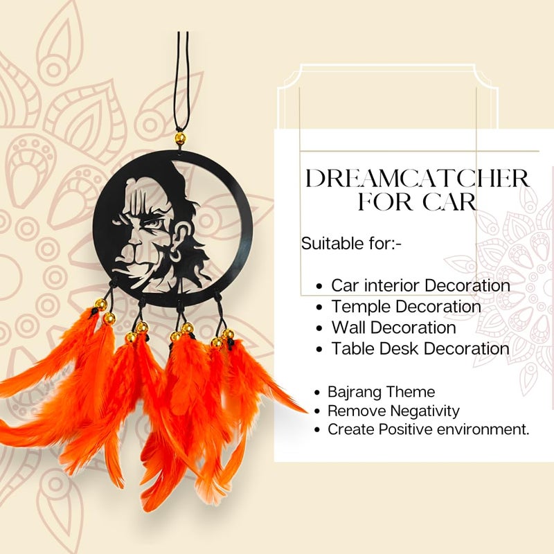 Jiyu Creation Car Hanging Ornament bajrang Orange Dream Catcher for Positive Energy Rearview Mirror Charm Home and Temple Decor Durable Acrylic with Original Feathers - Image 4