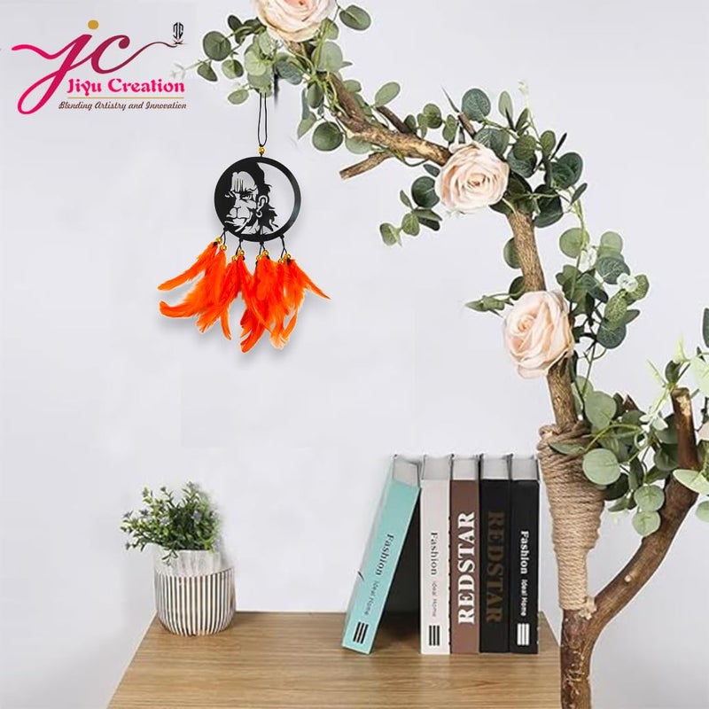 Jiyu Creation Car Hanging Ornament bajrang Orange Dream Catcher for Positive Energy Rearview Mirror Charm Home and Temple Decor Durable Acrylic with Original Feathers - Image 2