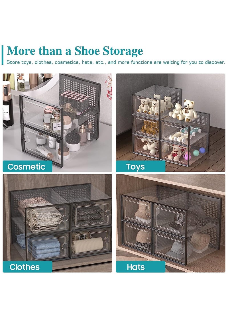 Shoe Storage Box, 12 Pack Shoe Organizer with Lid, Stackable Storage Container for Shoes Clothes Toys Cosmetics (Black) - Image 5