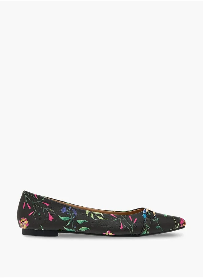 فلورا بيلا من شو إكسبرس Women's Floral Print Slip-On Ballerina Shoes with Metallic Accent