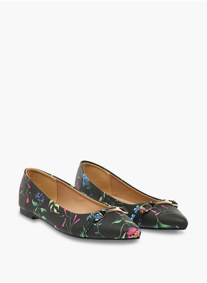 فلورا بيلا من شو إكسبرس Women's Floral Print Slip-On Ballerina Shoes with Metallic Accent