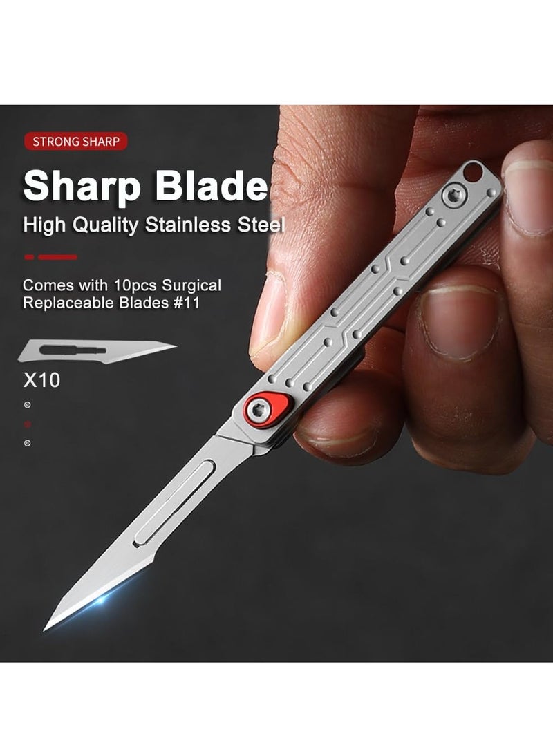 KASTWAVE Small Keychain Knife, Mini Folding Pocket Knife with 10pcs Replaceable Surgical Blades, Scalpels Utility Knives, EDC Box Cutter for Women and Men - Image 3