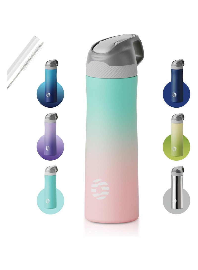 FjBottle Insulated Stainless Steel Water Bottles With Straw Lid 20Oz,Double Wall Vacuum Sports Thermos Kids Bottle Leak Proof Bpa Free Keeps Hot And Cold Drinks Flask For Travel Hiking Camping Yoga  - Image 1