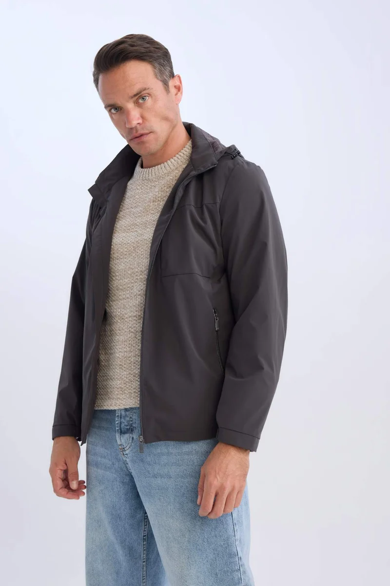 Defacto  Slim Fit Hooded Lined Zippered Pocketed Seasonal Jacket for Men | Best Price UAE