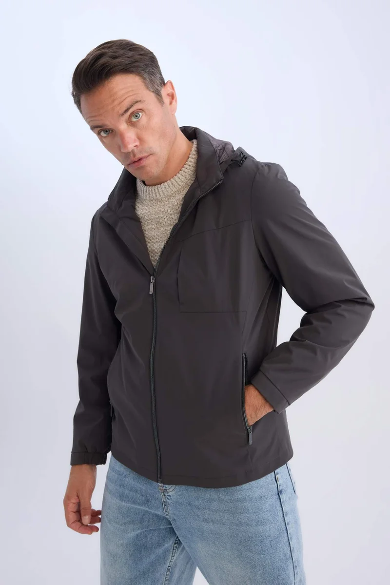 Slim Fit Hooded Lined Zippered Pocketed Seasonal Jacket
