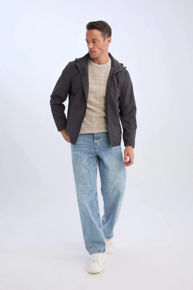Defacto  Slim Fit Hooded Lined Zippered Pocketed Seasonal Jacket for Men | Best Price UAE