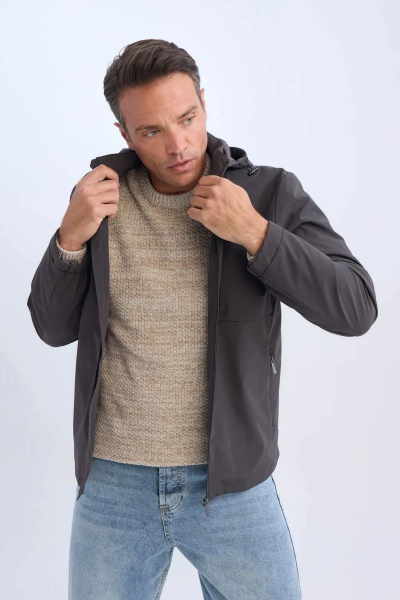 Defacto  Slim Fit Hooded Lined Zippered Pocketed Seasonal Jacket for Men | Best Price UAE