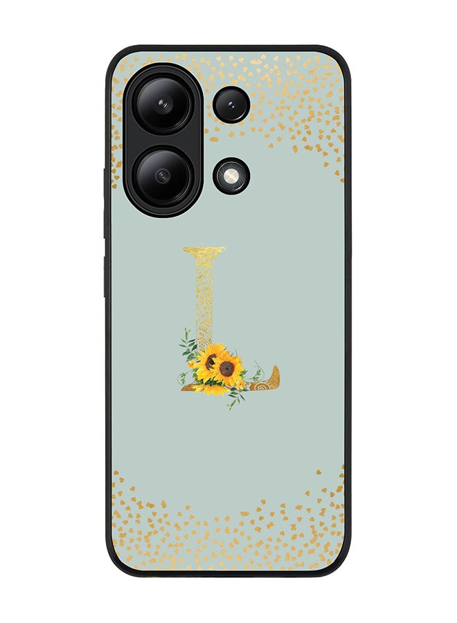 Stylizedd Rugged Black edge case for Xiaomi Redmi Note 13 4G, Cover Custom Monogram Initial Letter Mandala Floral Pattern Alphabet - L  (Light Grey ) - Image 1