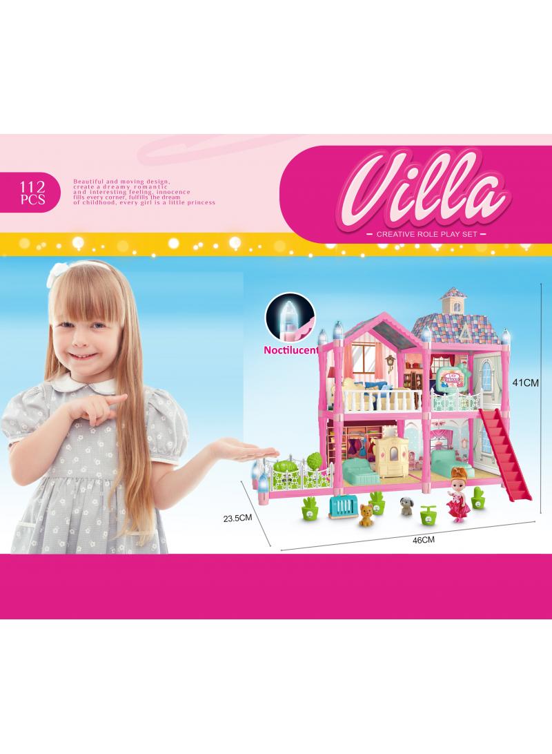general 112 Pcs DIY Doll House With Night Light Princess Dream,Dream House Villa For Girls Pretend Toys-2 Story 4 Rooms Dollhouse,Toddler Playhouse Kids Gift For Girls Best Birthday Gift Children's Day - Image 1