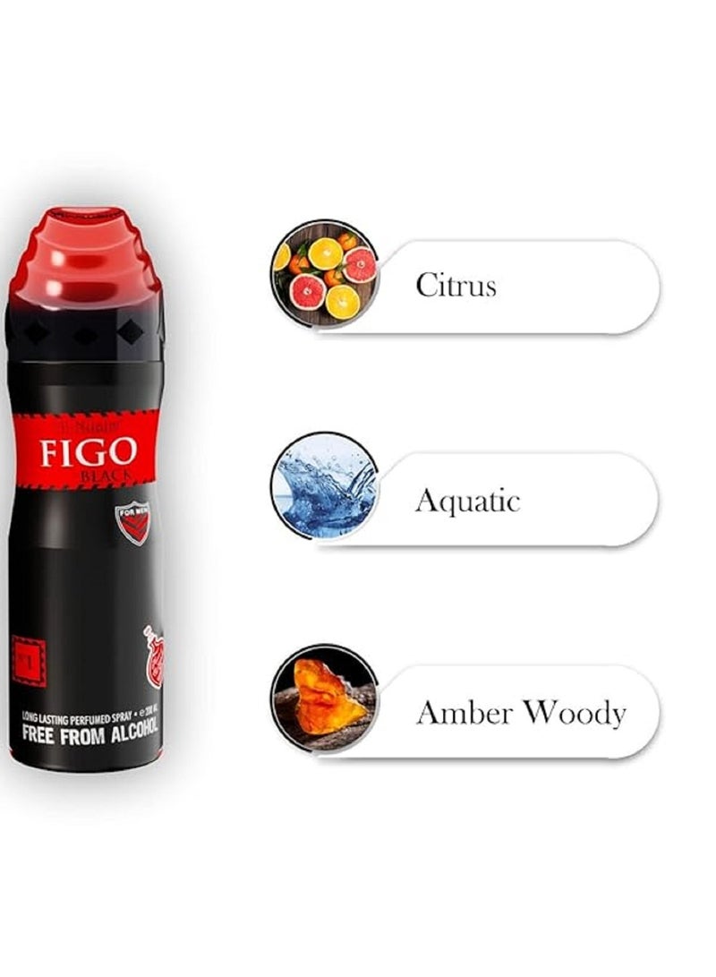 Al Nuaim Al-Nuaim Figo Black Alcohol Free Deodorant for Men & Women - Pack of 2 (200ml Each) | Long Lasting Body Spray - Image 2
