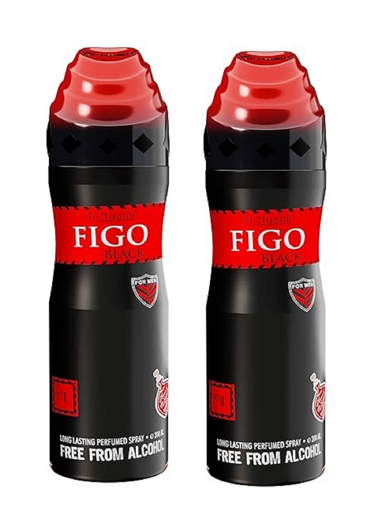 Al Nuaim Al-Nuaim Figo Black Alcohol Free Deodorant for Men & Women - Pack of 2 (200ml Each) | Long Lasting Body Spray - Image 1