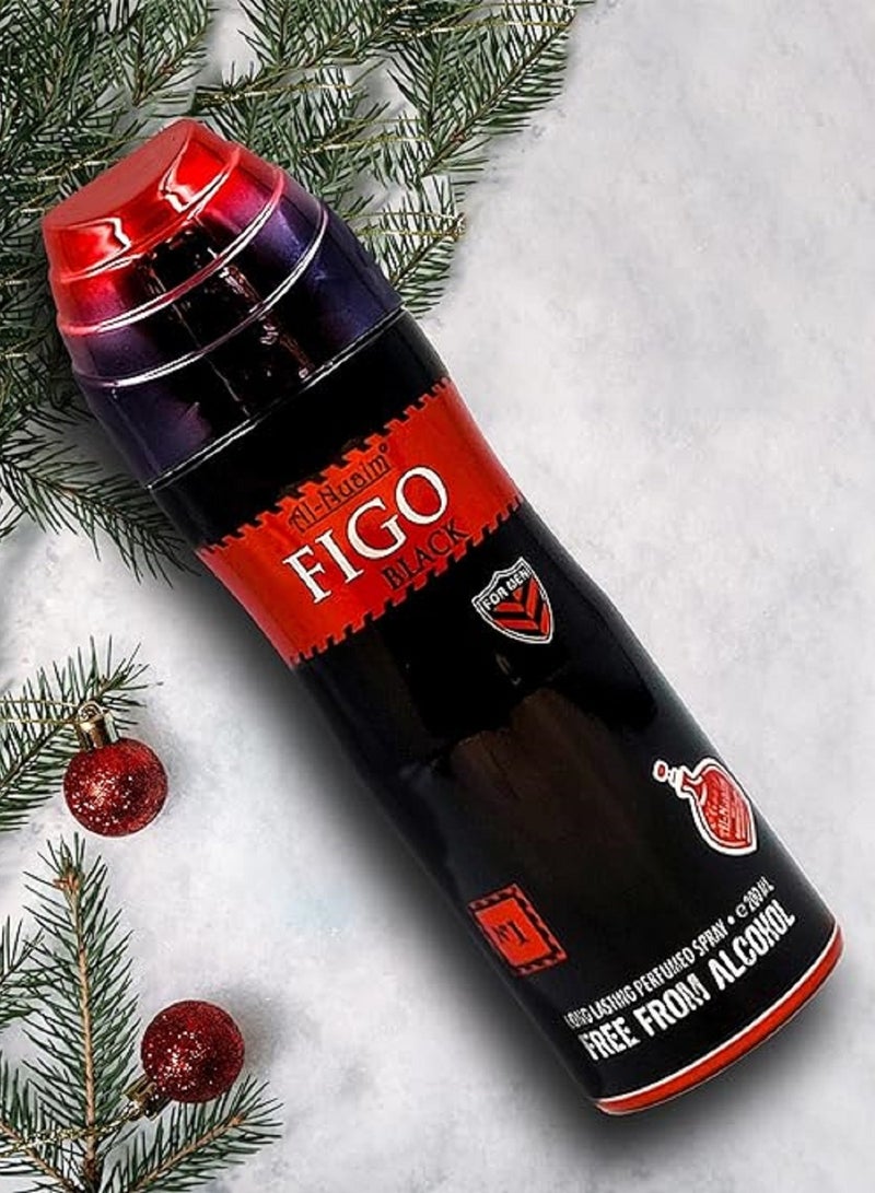 Al Nuaim Al-Nuaim Figo Black Alcohol Free Deodorant for Men & Women - Pack of 2 (200ml Each) | Long Lasting Body Spray - Image 3