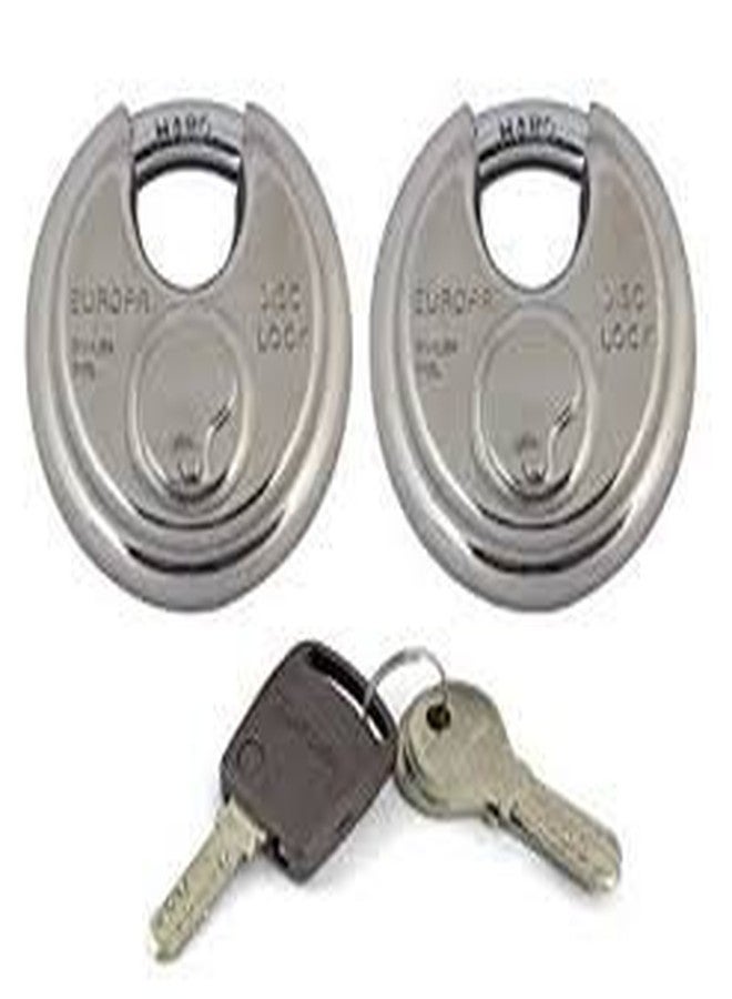 Europa Combo of Stainless Steel Mirrored Twin Lock with 4 Keys (Silver, 90 mm) - Image 1