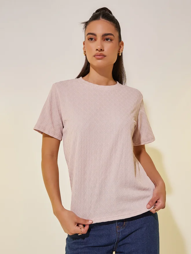 Take Two Take Two Textured Round Neck Regular Fit T-Shirt
