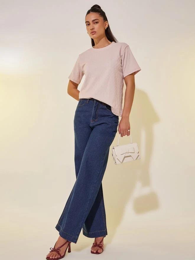 Take Two Textured Round Neck Regular Fit T-Shirt