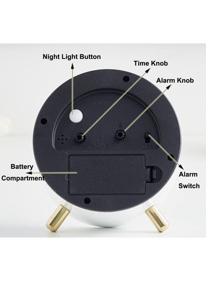 DUNISO Alarm Clock with Backlight, Bedside Analog Non-tick Silent Small Table Clock with Arabic Numerals, Battery Powered, Suitable for Living Room, Bedroom (White) - Image 4
