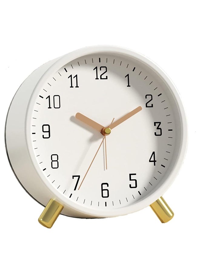 DUNISO Alarm Clock with Backlight, Bedside Analog Non-tick Silent Small Table Clock with Arabic Numerals, Battery Powered, Suitable for Living Room, Bedroom (White) - Image 1