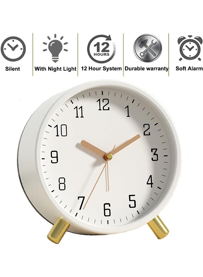 DUNISO Alarm Clock with Backlight, Bedside Analog Non-tick Silent Small Table Clock with Arabic Numerals, Battery Powered, Suitable for Living Room, Bedroom (White) - Image 3