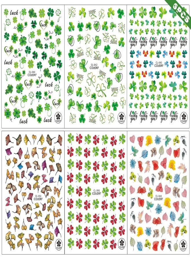 ZEYER St. Patrick's Day Nail Art Stickers Green Lucky Clover St. Patrick's Day Nail Decals Clover Design 3D Self Adhesive Green Nail Stickers for Women Girls DIY Nail Decoration 6 Sheets - Image 2