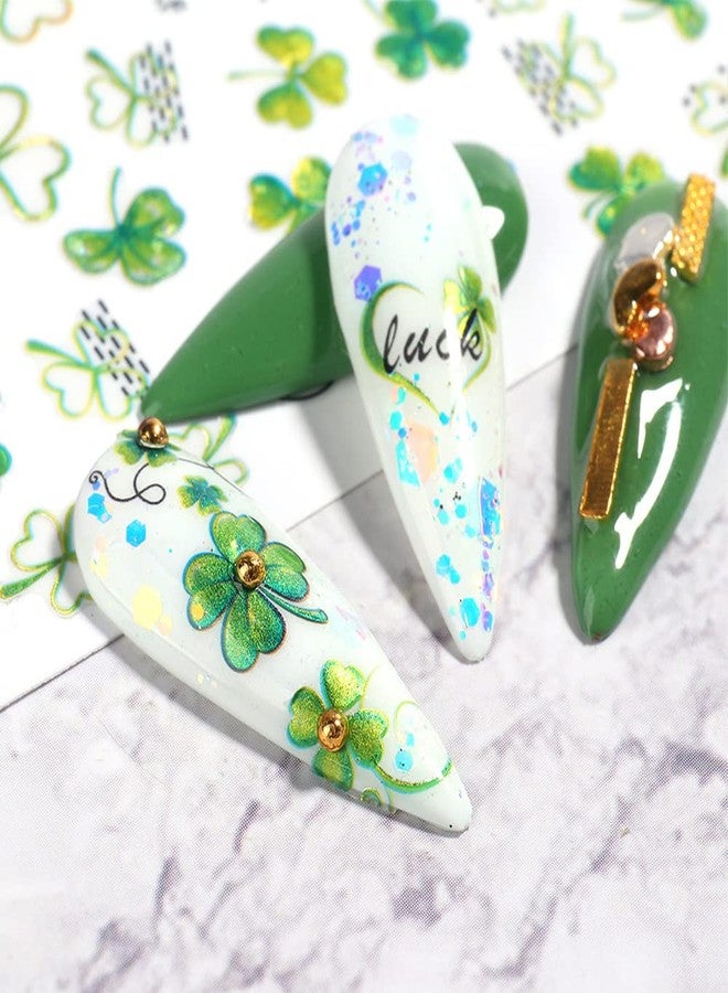 ZEYER St. Patrick's Day Nail Art Stickers Green Lucky Clover St. Patrick's Day Nail Decals Clover Design 3D Self Adhesive Green Nail Stickers for Women Girls DIY Nail Decoration 6 Sheets - Image 4