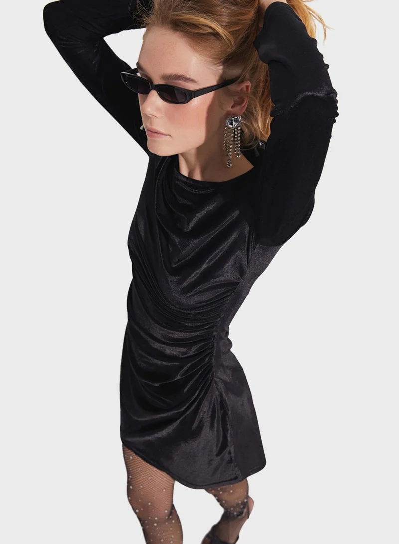 JUNE Velvet Ruched Mini Dress