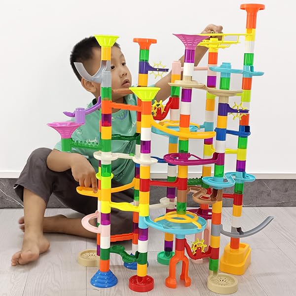 dspitwod 150Pcs Marble Run Maze Game Construction Building Toy, Marble Race Set with 30pcs Glow STEAM Building Toys Gift for Boys and Girls (Marble run-150) - Image 5