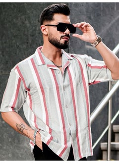 Maniac Mens Roman Stripes 3/4th Sleeve Sliver Grey HoneyComb Fabric Shirt  - Image 2