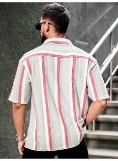 Maniac Mens Roman Stripes 3/4th Sleeve Sliver Grey HoneyComb Fabric Shirt  - Image 3
