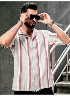 Maniac Mens Roman Stripes 3/4th Sleeve Sliver Grey HoneyComb Fabric Shirt  - Image 4