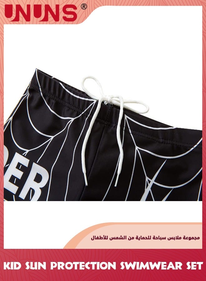 UNUNS Kid Boys Guard Swimsuit,UPF 50+ Swim Bathing Suit 3 Piece Sun Protection Swimwear Set,Short Sleeves Guard Swimsuit Swimwear,Swimming Cap,Beach Shorts,Quick-Drying Swimming Set,Red Superhero - Image 4